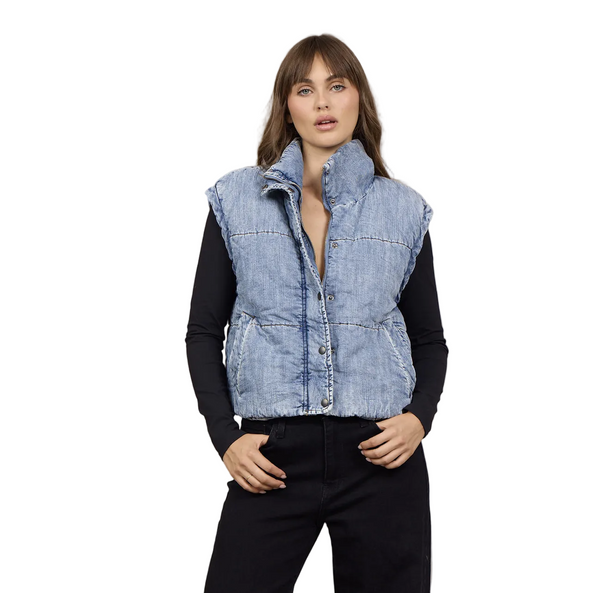 VINTAGE HAVANA TENCEL PUFFER VEST MEDIUM DENIM