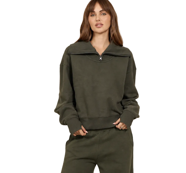 VINTAGE HAVANA ARMY OLIVE SOFT SURF WASH QUARTER ZIP