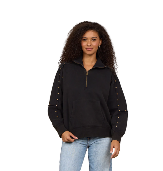 VINTAGE HAVANA WASHED BLACK STUDDED QUARTER ZIP