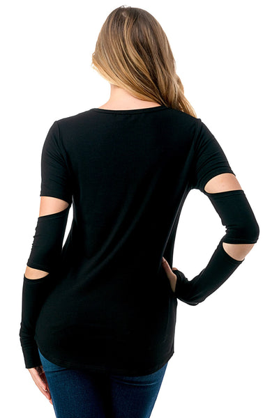 BLACK CUT OUT SLEEVE TOP