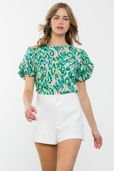 THML GREEN PUFF SLEEVE TOP