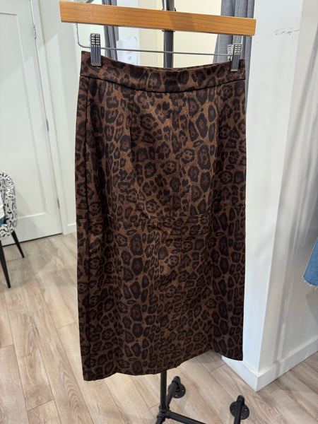 THML LEOPARD SUEDE MIDI SKIRT