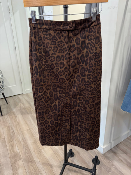 THML LEOPARD SUEDE MIDI SKIRT
