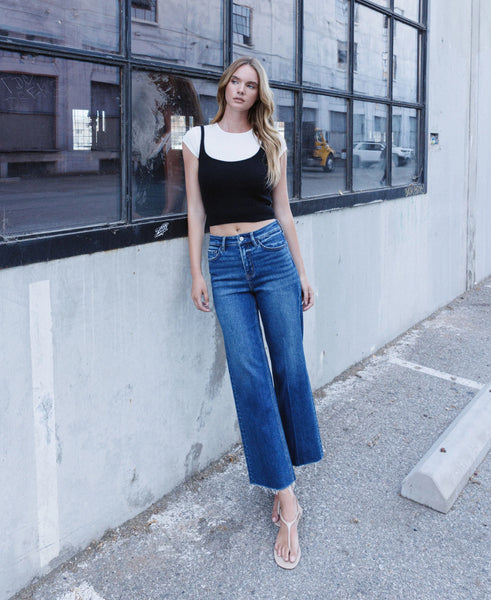 FLYING MONKEY HIGH RISE TROUSER PRESS WIDE LEG JEANS REMY