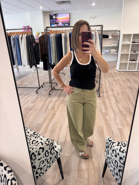 VINTAGE HAVANA OLIVE BARREL JEANS
