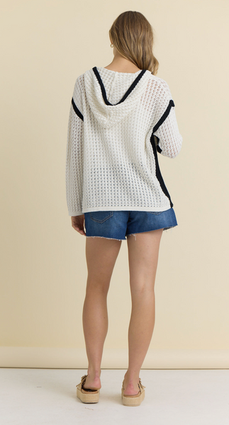 VINTAGE HAVANA CONTRAST CROCHET HOODIE IVORY BLACK