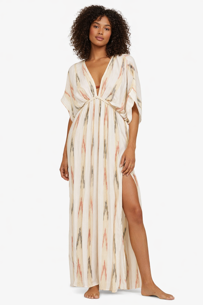 SURF GYPSY AZTEC STRIPE LUREX MAXI DRESS BRAID DETAIL