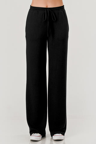 HASHTTAG BRUSHED FLEECE DRAWSTRING PANTS BLACK