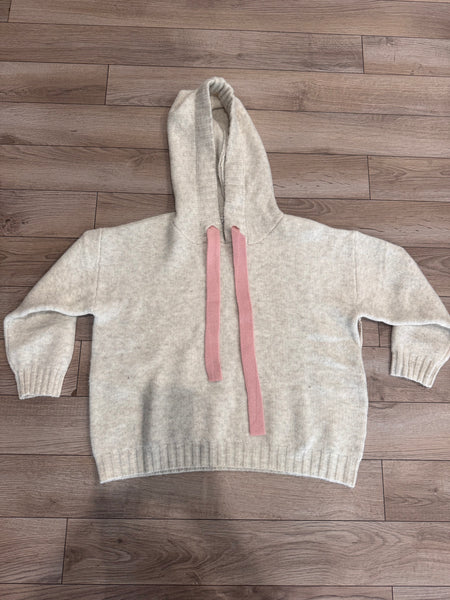 VINTAGE HAVANA ALMOND HOODED SWEATER WITH PINK TIES