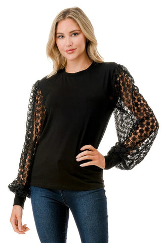 BLACK LACE SLEEVE TOP