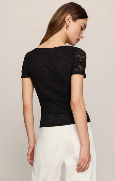 Z SUPPLY AUDREY LACE SHORT SLEEVE TOP BLACK