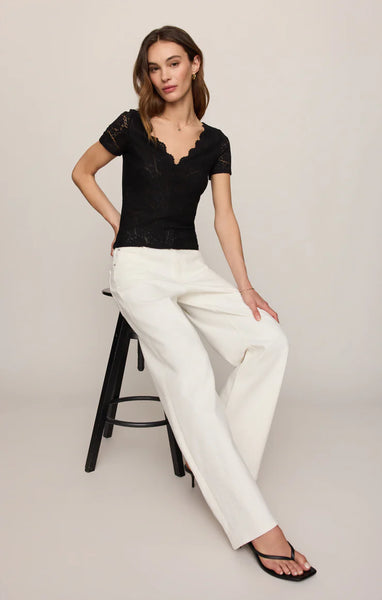 Z SUPPLY AUDREY LACE SHORT SLEEVE TOP BLACK