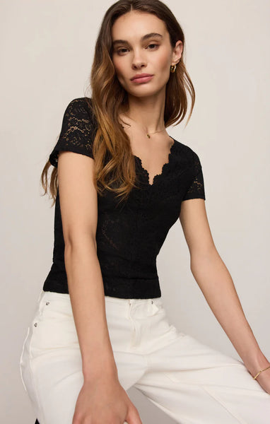 Z SUPPLY AUDREY LACE SHORT SLEEVE TOP BLACK