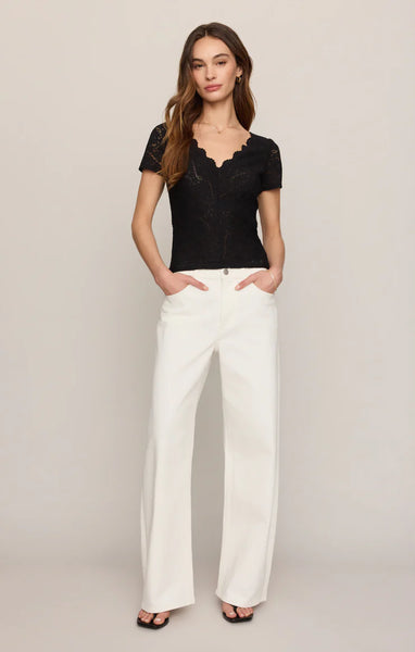 Z SUPPLY AUDREY LACE SHORT SLEEVE TOP BLACK