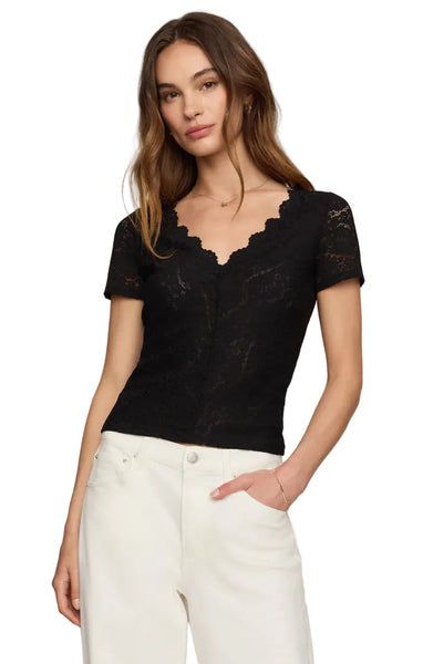 Z SUPPLY AUDREY LACE SHORT SLEEVE TOP BLACK