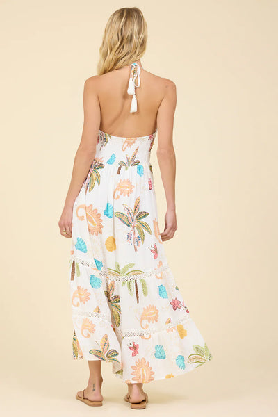 SURF GYPSY COASTAL BOHO PRINT HALTER MAXI DRESS