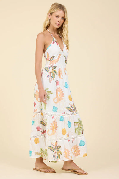 SURF GYPSY COASTAL BOHO PRINT HALTER MAXI DRESS