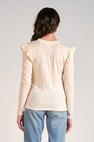 ELAN CREAM LONG SLEEVE RUFFLE V NECK