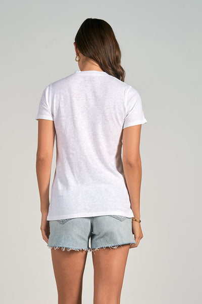 ELAN WHITE HAPPY FACE EMBROIDERED TEE