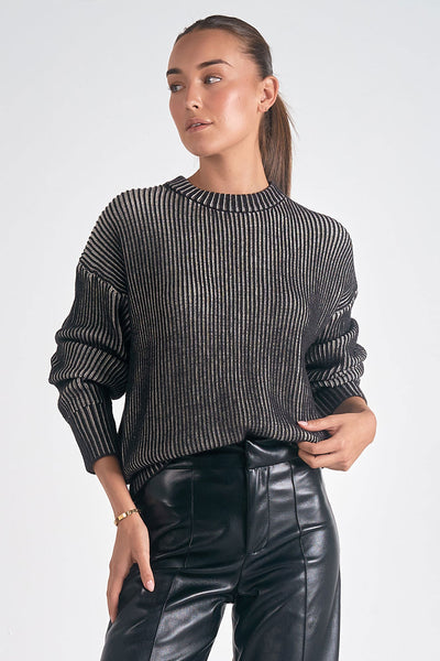 ELAN BLACK WHITE OMBRE CREWNECK SWEATER