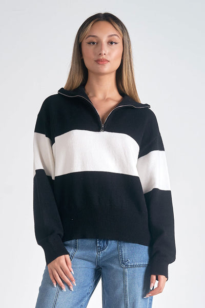 ELAN BLACK WHITE HALF ZIP SWEATER