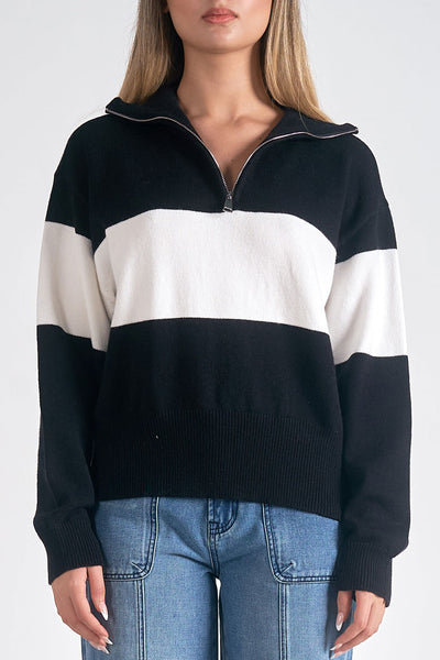 ELAN BLACK WHITE HALF ZIP SWEATER