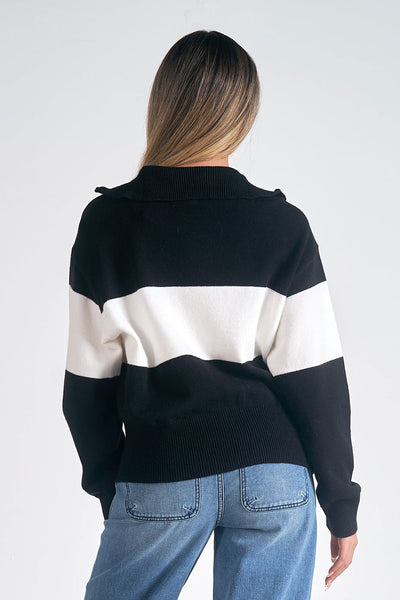 ELAN BLACK WHITE HALF ZIP SWEATER