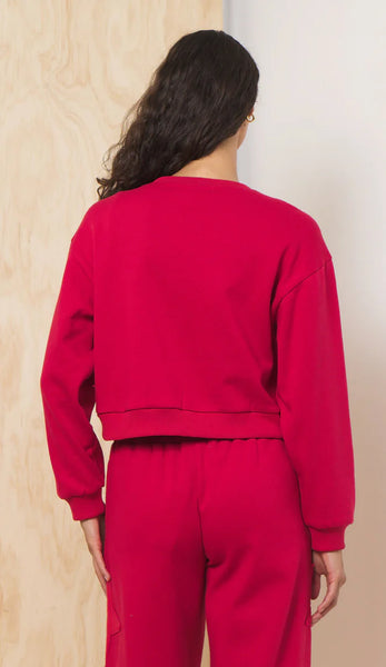 VINTAGE HAVANA SCARLET FLEECE CREW STAR APPLIQUE