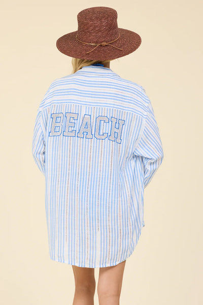 SURF GYPSY SEA SALT STRIPED BEACH APPLIQUE SHIRT