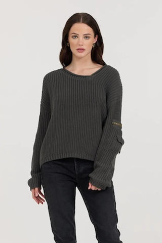 VINTAGE HAVANA GRAVEL UTILITY SWEATER ASYMMETRICAL