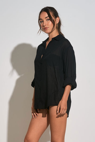 ELAN BUTTON DOWN COVER UP LOST IN PARADISE BLACK