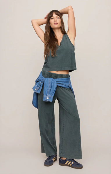Z SUPPLY SCOUT JERSEY CROP FLARE PANT EMERALD COVE