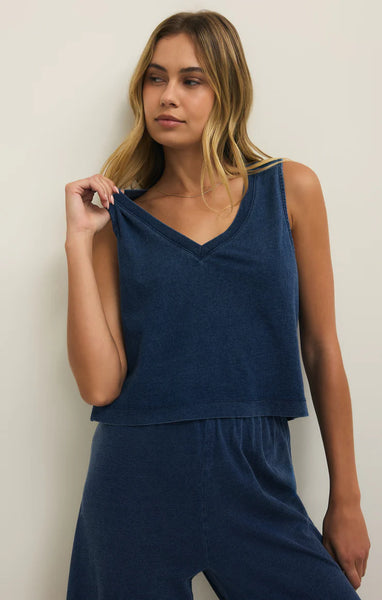 Z SUPPLY SLOANE V-NECK JERSEY DENIM TOP INDIGO