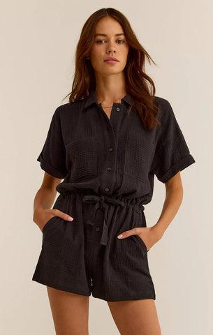 Z SUPPLY LOOKOUT GAUZE ROMPER BLACK