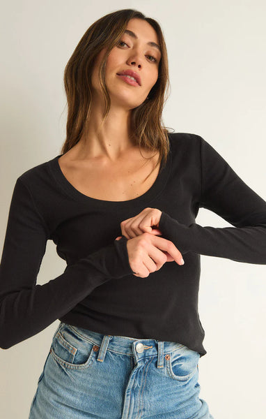 Z SUPPLY SIRENA RIB LONG SLEEVE TEE BLACK