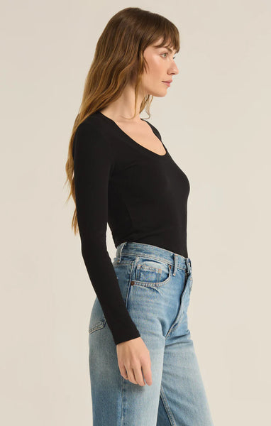 Z SUPPLY SIRENA RIB LONG SLEEVE TEE BLACK