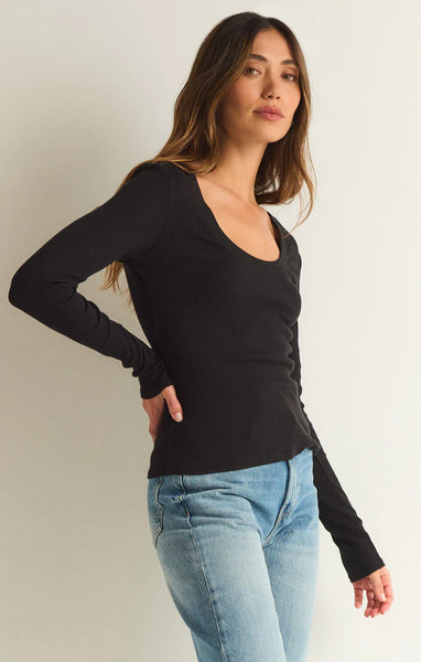 Z SUPPLY SIRENA RIB LONG SLEEVE TEE BLACK