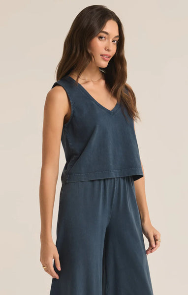 Z SUPPLY SLOANE V-NECK TOP MIDNIGHT BLUE