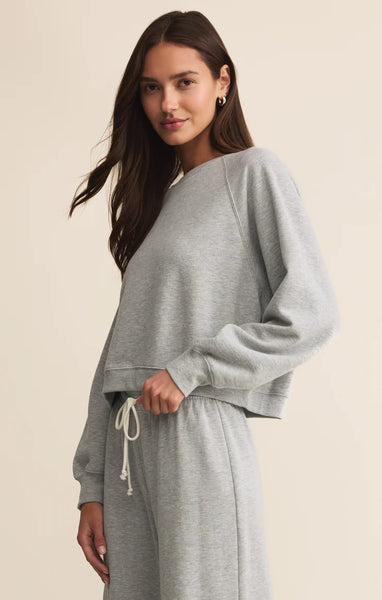 Z SUPPLY CROP OUT SWEATSHIRT CLASSIC HEATHER GREY
