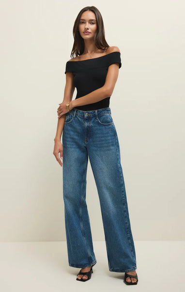 Z SUPPLY SECOND SKIN OFF SHOULDER TOP BLACK