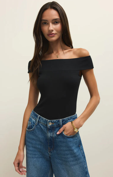 Z SUPPLY SECOND SKIN OFF SHOULDER TOP BLACK