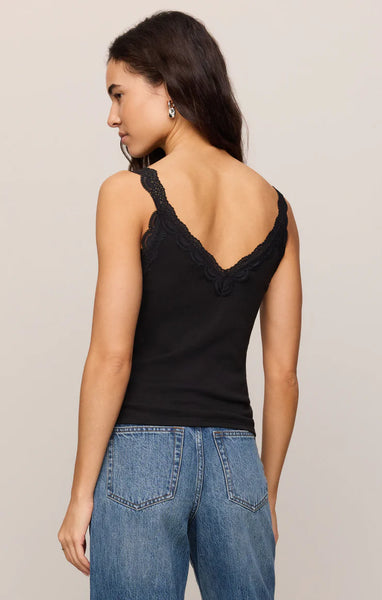 Z SUPPLY EVE LACE TRIM TANK BLACK