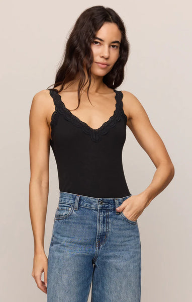 Z SUPPLY EVE LACE TRIM TANK BLACK