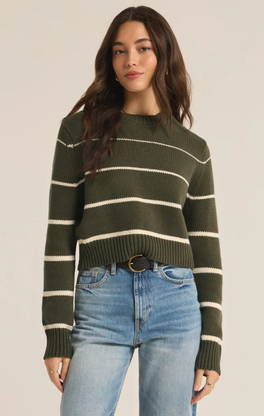 Z SUPPLY MILAN STRIPED SWEATER IN GRAPE LEAF