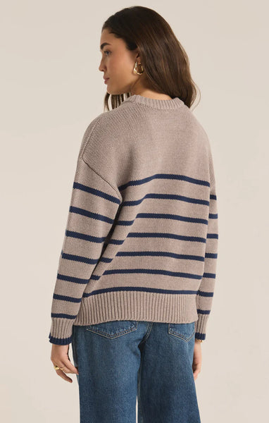 Z SUPPLY BOYFRIEND STRIPE SWEATER HEATHER TAUPE