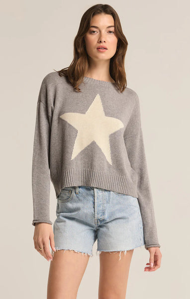 Z SUPPLY SIENNA STAR SWEATER CLASSIC HEATHER GREY