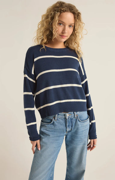 Z SUPPLY SIENNA STRIPE SWEATER MIDNIGHT BLUE