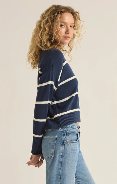 Z SUPPLY SIENNA STRIPE SWEATER MIDNIGHT BLUE