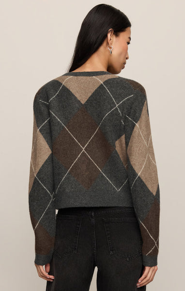 Z SUPPLY MEDINA ARGYLE CARDIGAN CHARCOAL HEATHER