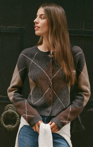 Z SUPPLY MEDINA ARGYLE CARDIGAN CHARCOAL HEATHER